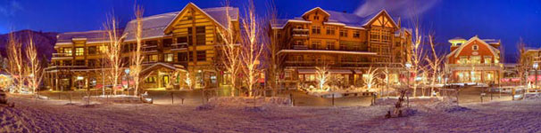 Snowmass Village at night in the winter