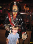 Pirate at Pirates Landing about to claw my grandson!